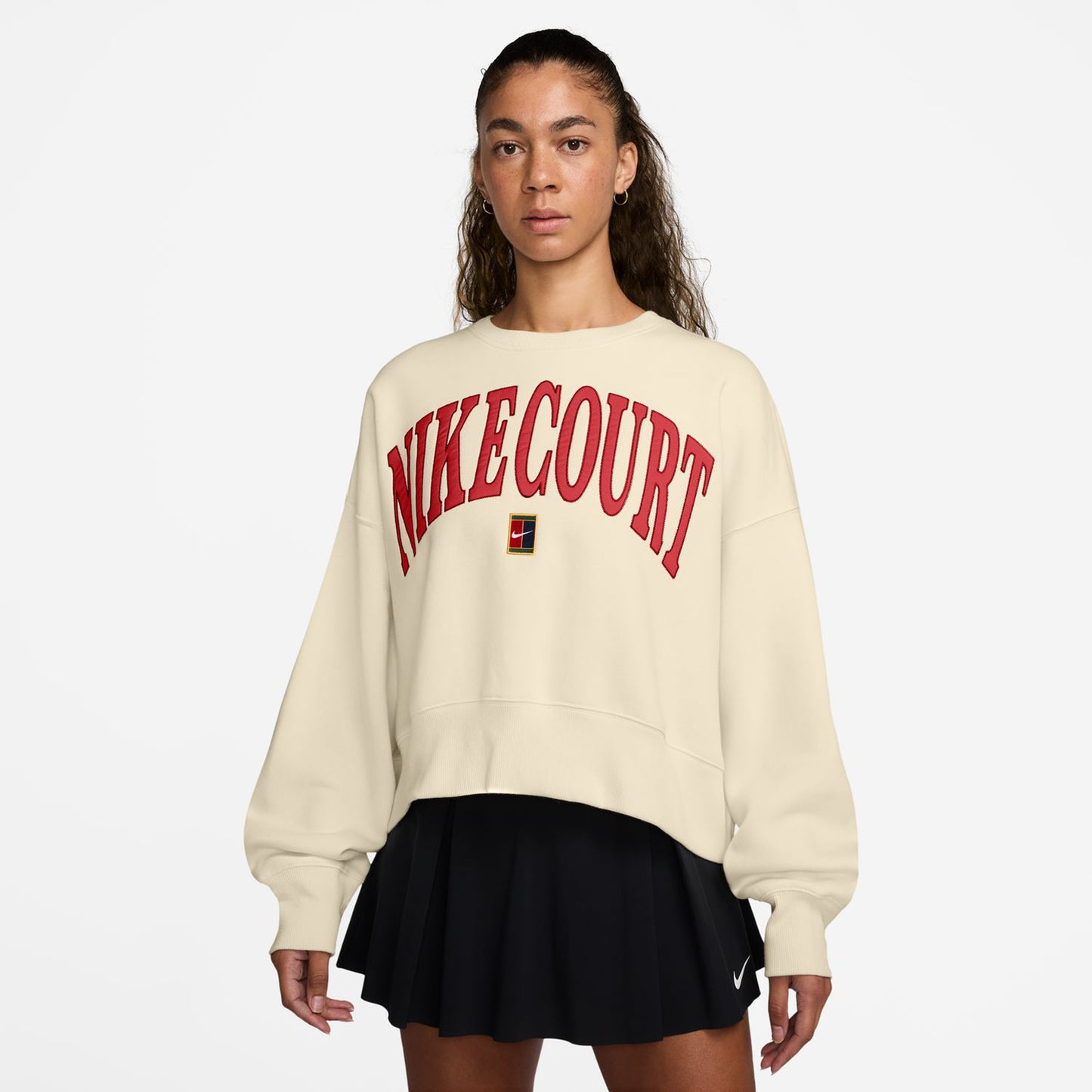 Nike Court Heritage Phoenix Fleece Oversized Crew High Rise Felpa Donna - beige,