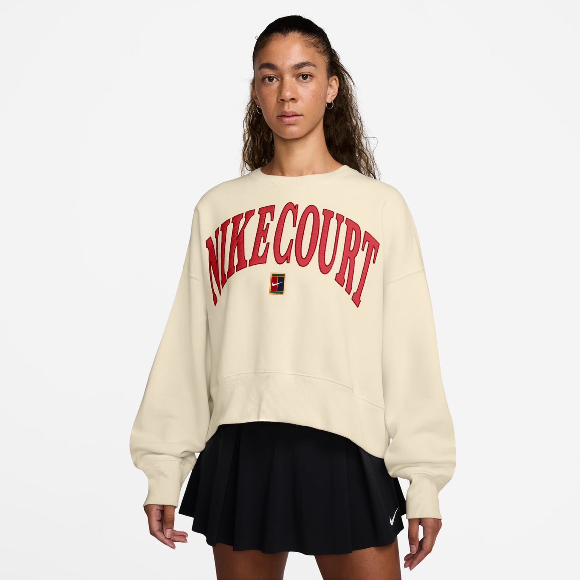 Nike Court Heritage Phoenix Fleece Oversized Crew High Rise Felpa Donna - beige,