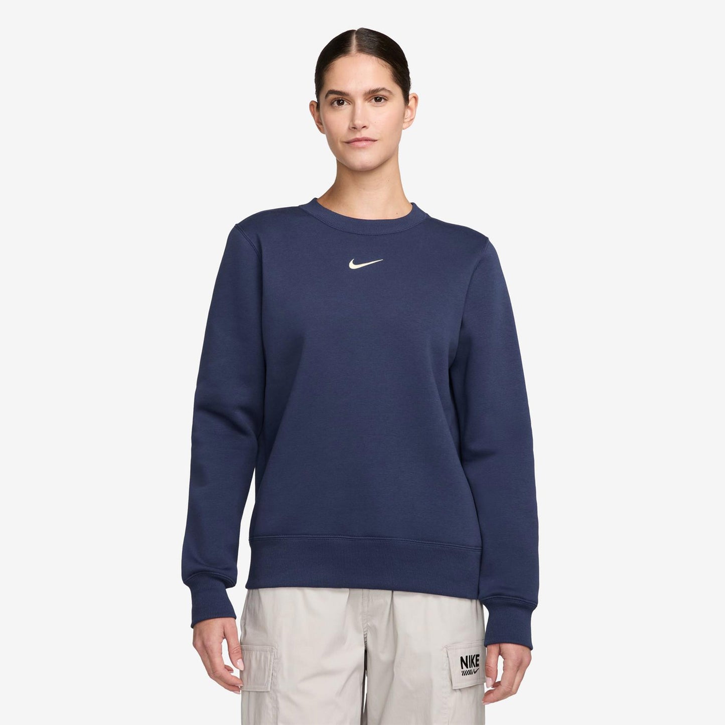 Nike Phoenix Fleece Crew Felpa Donna-Blu Scuro,Crema