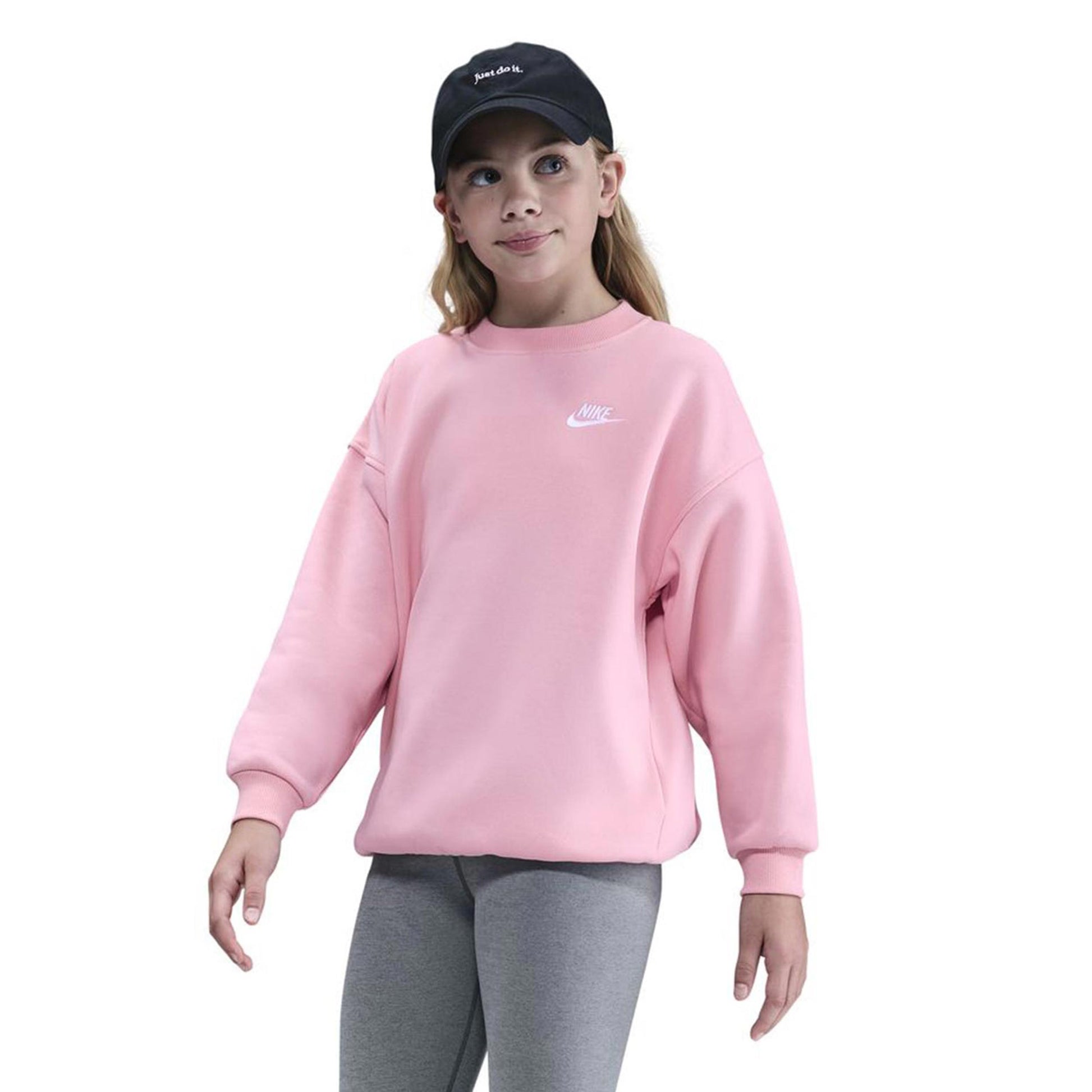 Nike Club Fleece Oversized Crew Felpa Ragazze-Rosa