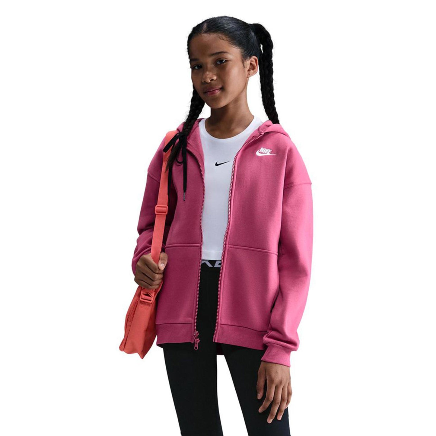Nike Club Fleece Oversized Full-Zip Felpa Ragazze-Berry