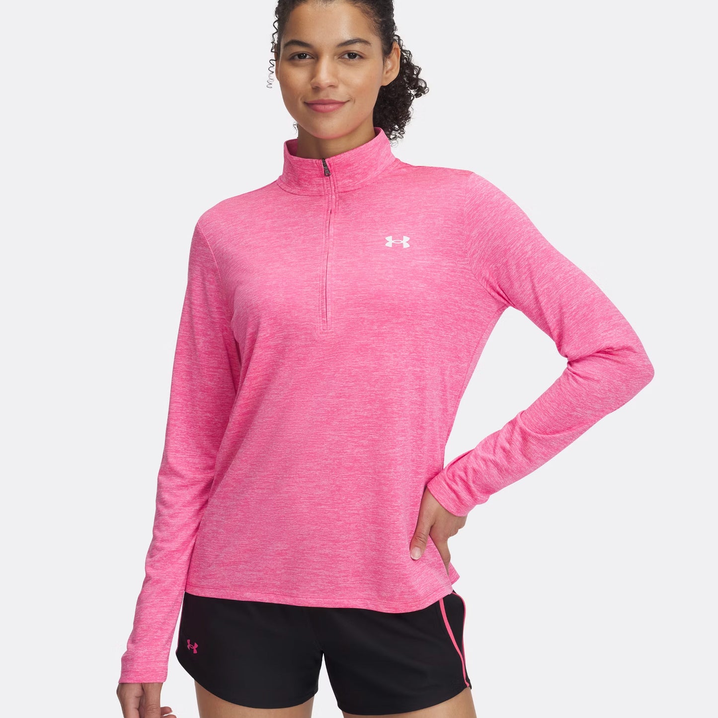 Under Armour Tech 1/2 Zip-Twist Manica Lunga Donna-Rosa,Bianco