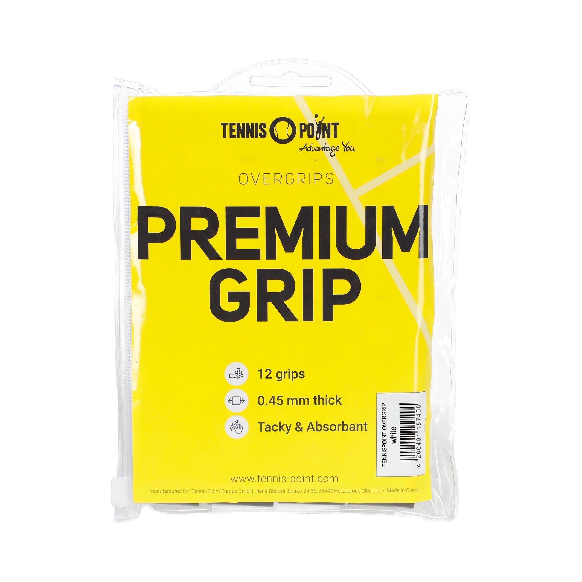 Tennis-Point Premium Grip Confezione Da 12-Bianco