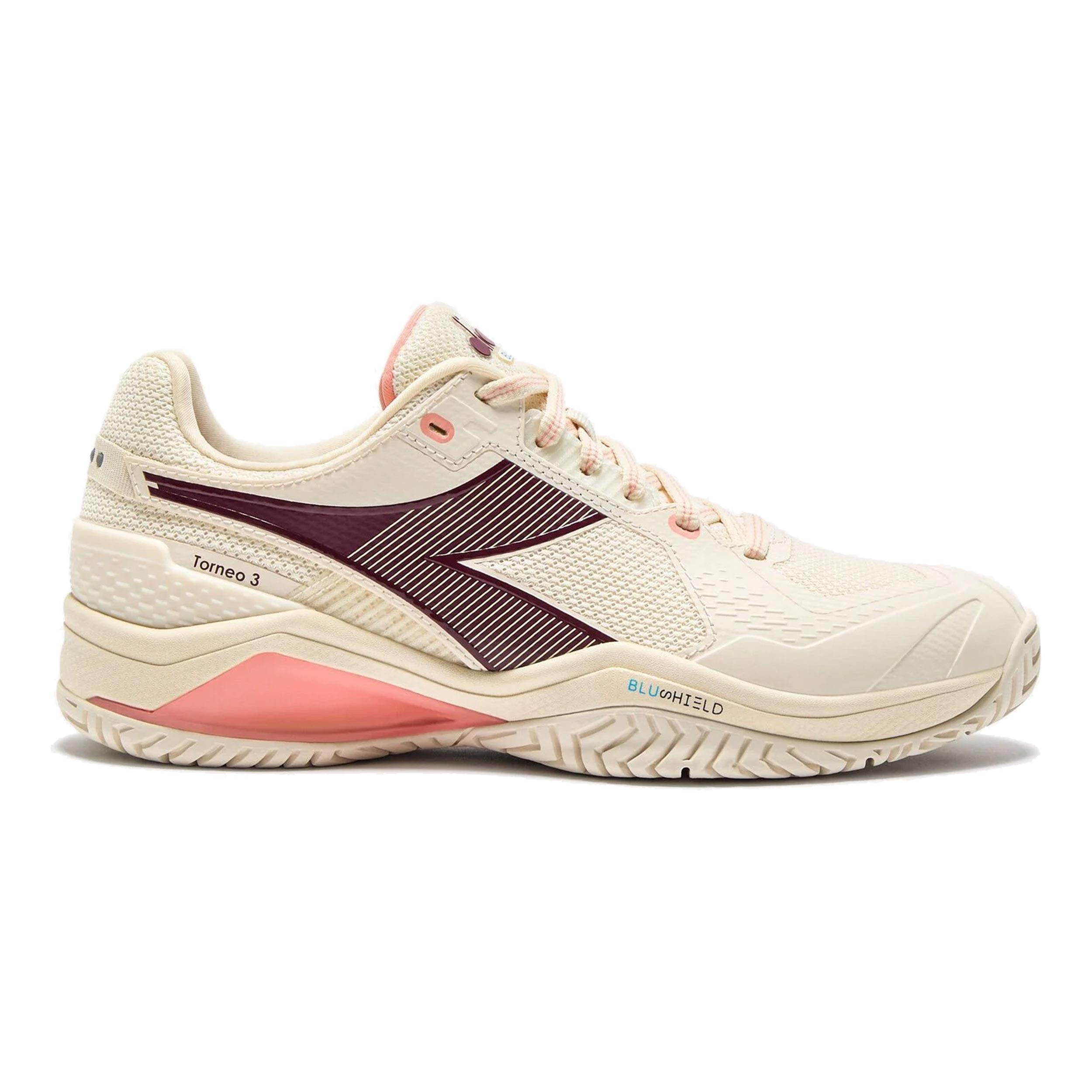 Diadora Blushield Torneo 3 Scarpa Per Tutte Le Superfici Donna-Bianco,Rosso Scuro
