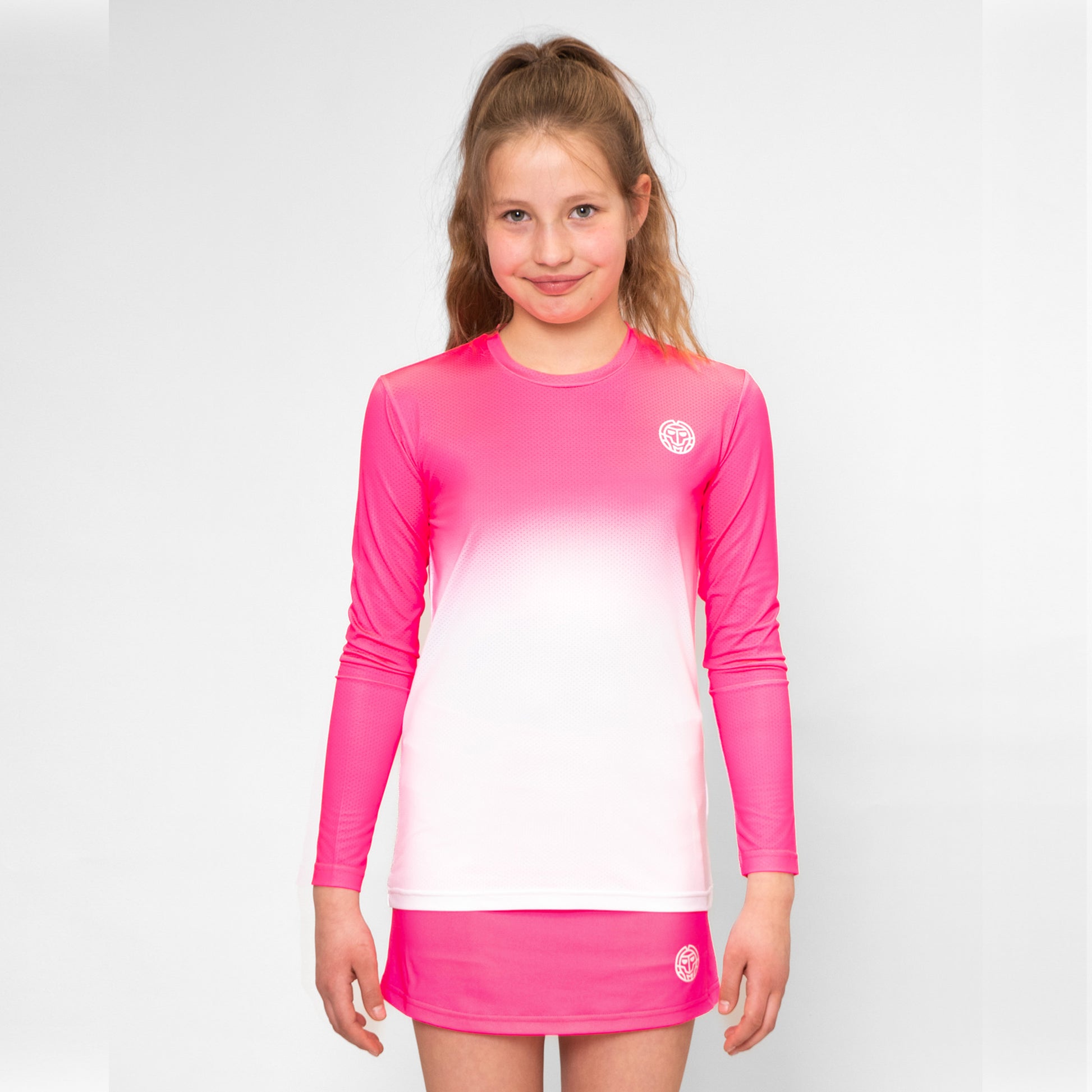 BIDI BADU Crew Gradiant Manica Lunga Ragazze-Rosa,Bianco