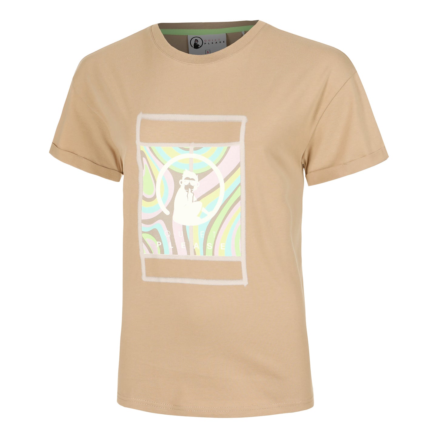 Quiet Please Wild Swirl Court Maglietta Donna-Beige,Multicolore