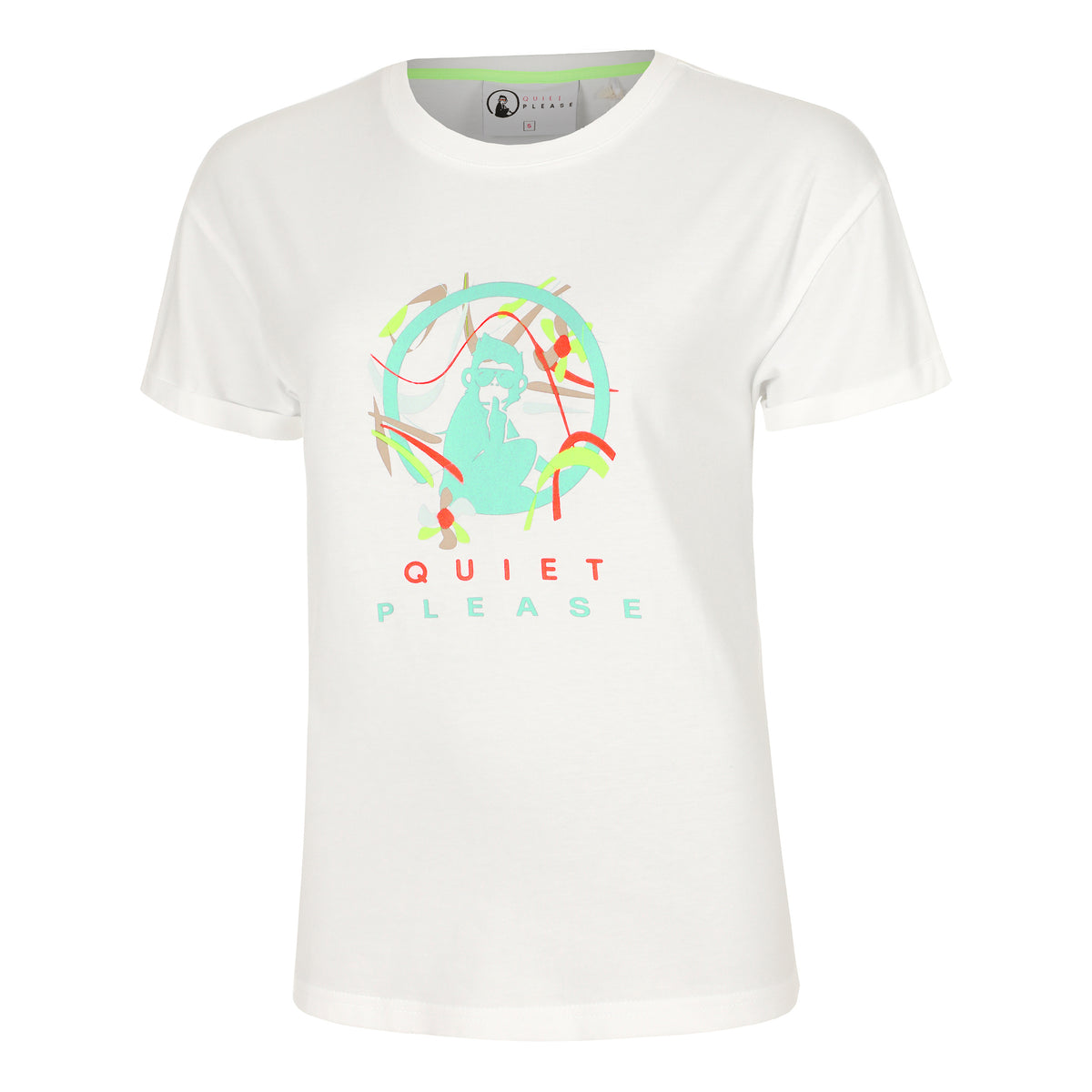 Quiet Please Wild Sketchy Maglietta Donna-Bianco,Multicolore