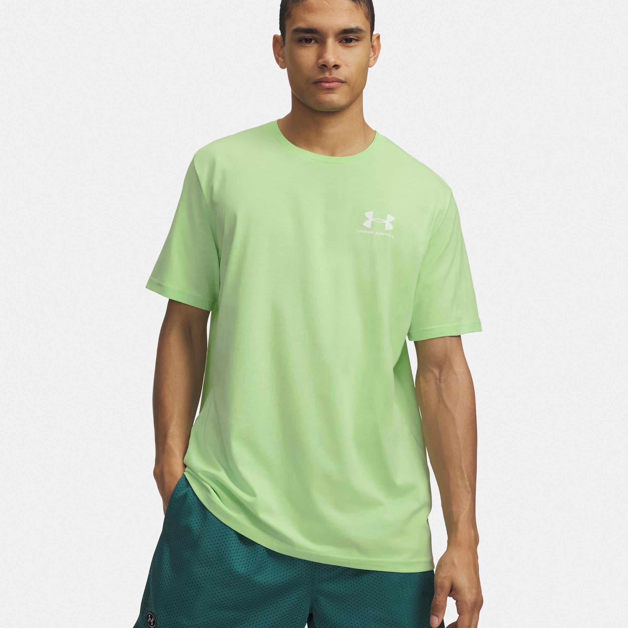 Under Armour Sportstyle Left Chef Maglietta Uomini-verde, bianco