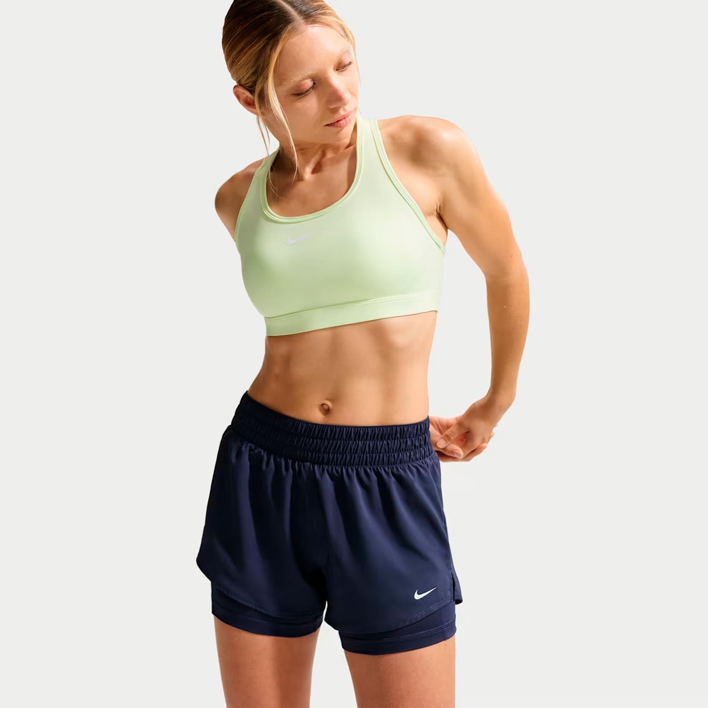 Nike Dri-Fit One Mid Rise 2in1 3in Pantaloncini Donna-blu scuro, bianco