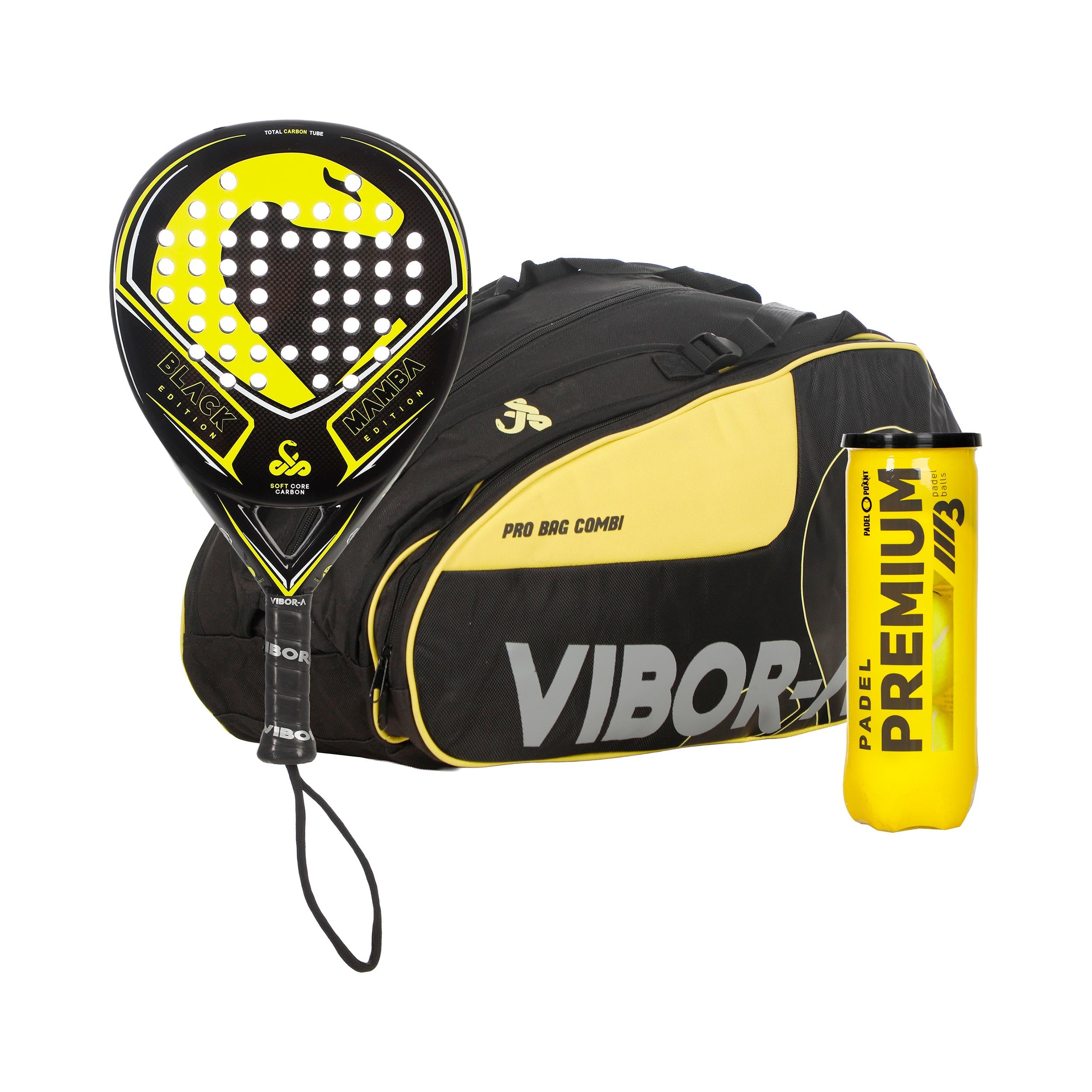 Vibora Confezione da 3 Black Mamba Classic Edition In aggiunta borsa per racchetta, In aggiunta tubo di palline