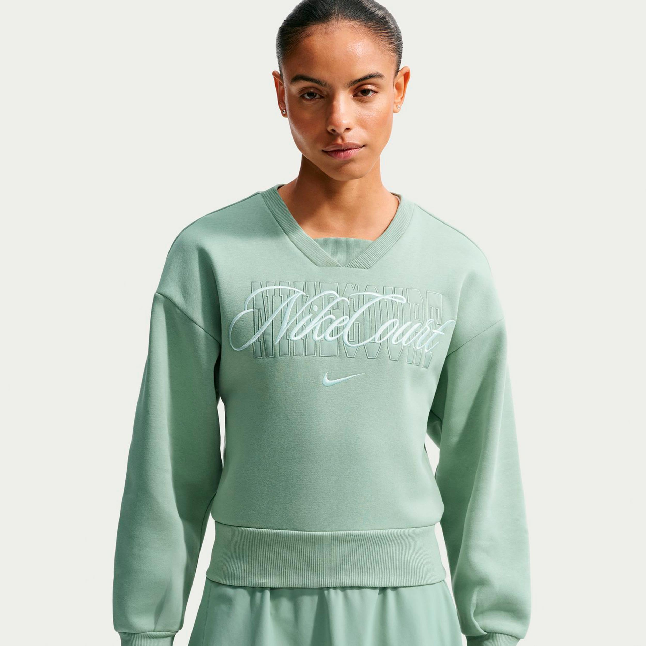 Nike Court Fleece Crew Felpa Donna - grigio-verde, verde