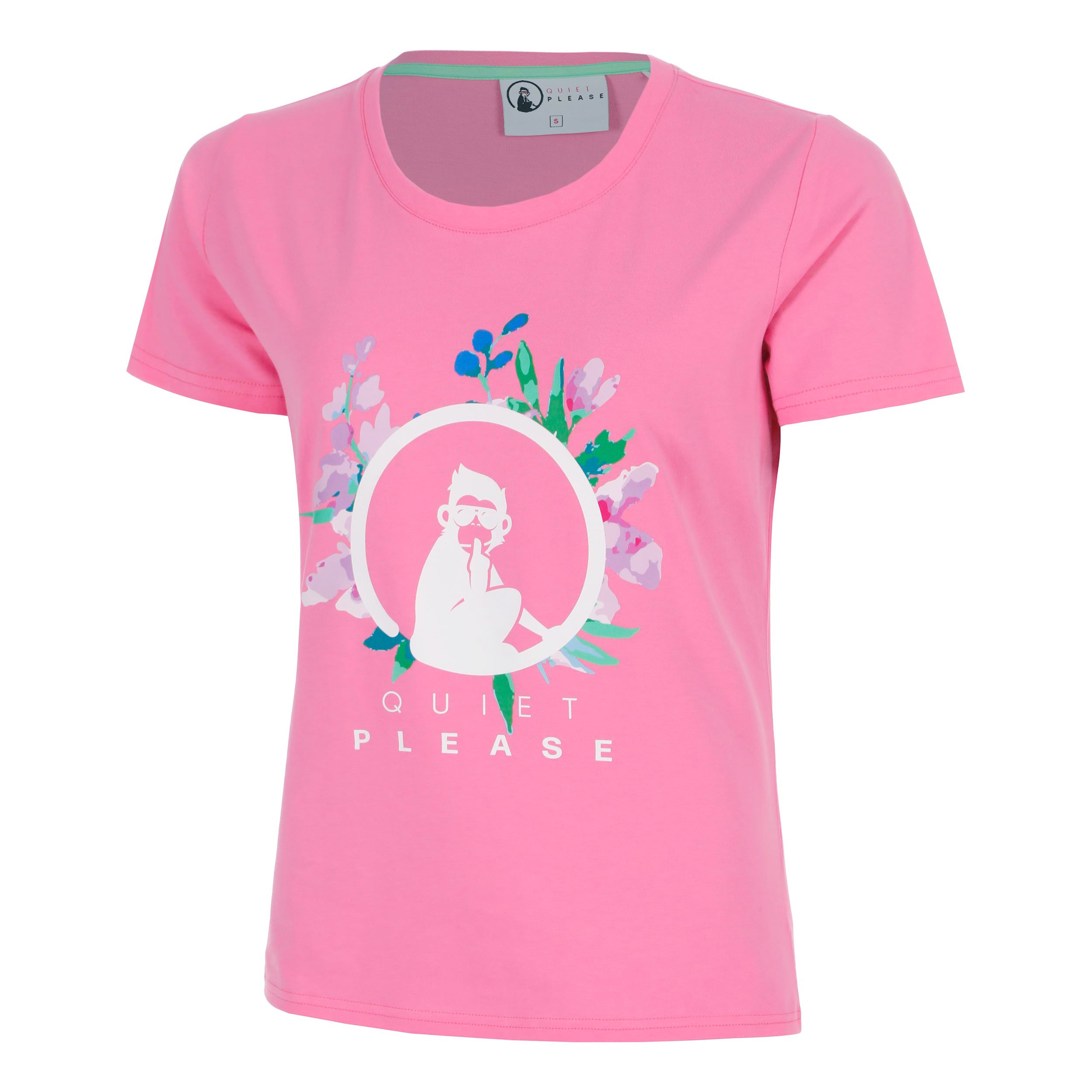 Quiet Please Joy Flower Logo Maglietta Donna-rosa, bianco