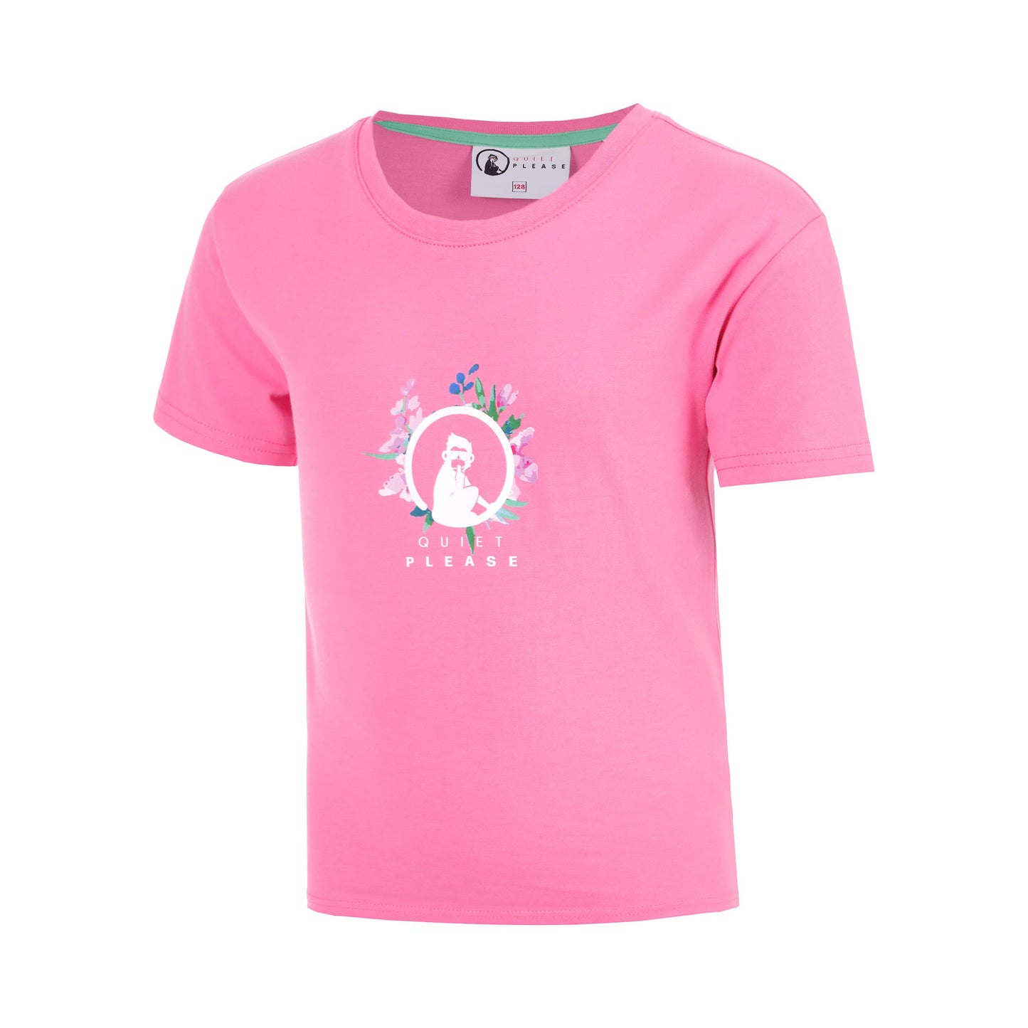 Quiet Please Joy Flower Logo Maglietta Ragazze-rosa, bianco