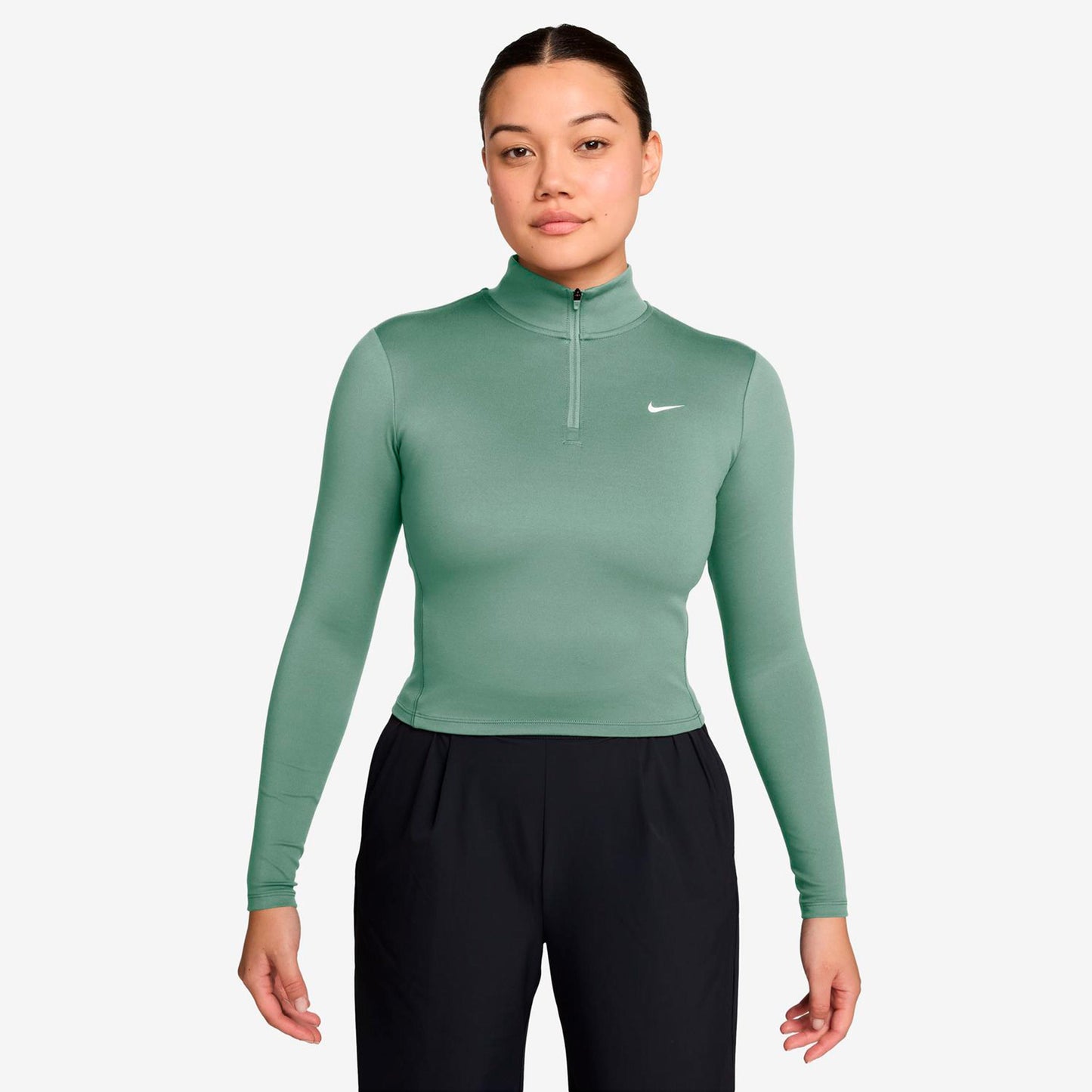 Nike One Dri-Fit Quarter Zip Manica lunga Donna - grigio-verde, bianco