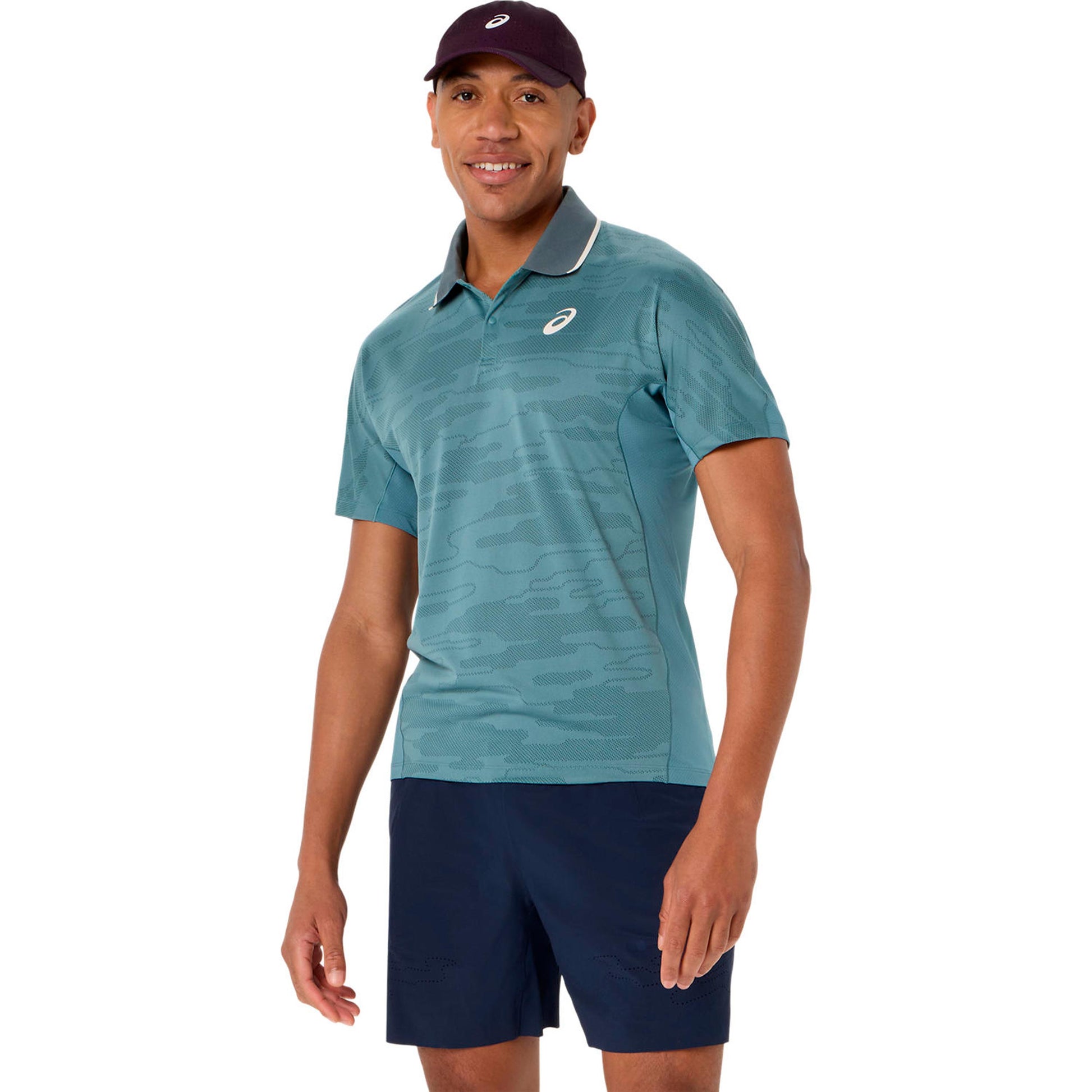 ASICS Match Jacquard Polo Uomini - color petrolio, grigio